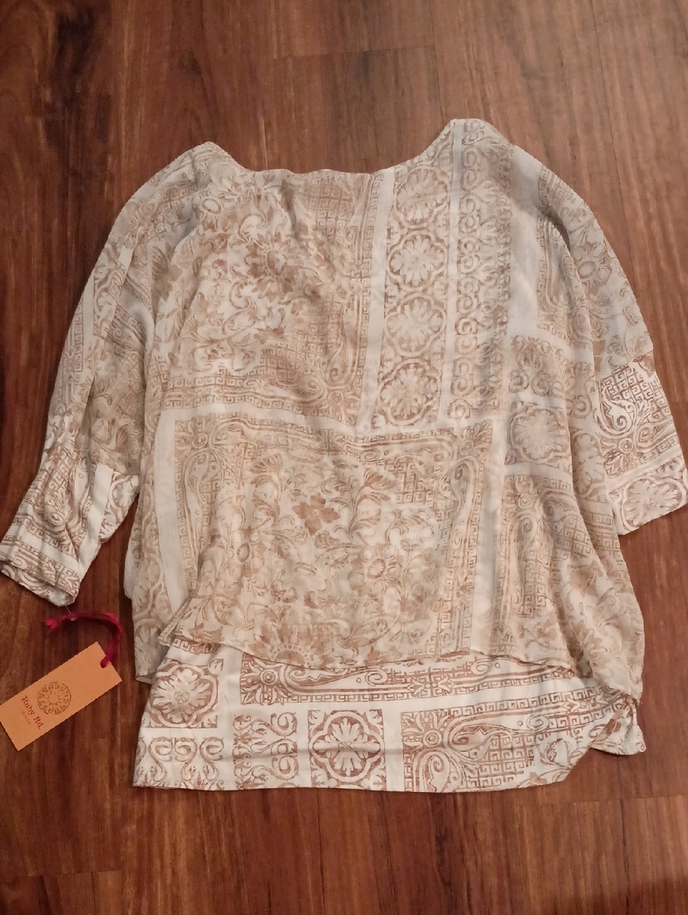 Ruby Rd. Cream and Tan Tunic - Picture 3 of 5